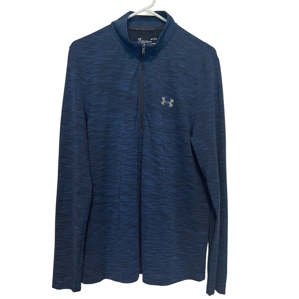Under Armour Men's Large 1/4 Zip Pullover Shirt Threadborne HeatGear Blue